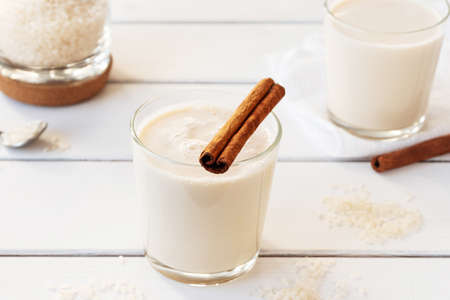 Homemade orchata served with cinnamonの写真素材