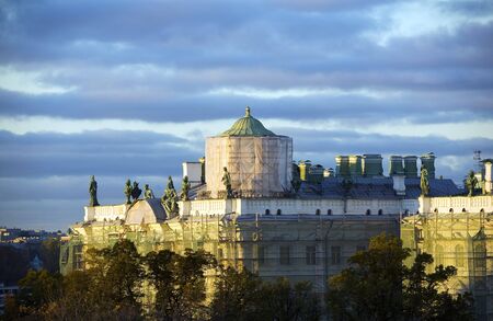 the corner of the Winter Palace under reconstruction, Saint-Petersburgの写真素材