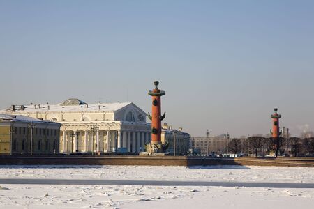 the eastern tip of Vasilyevsky Island in winter, St. Petersburgの写真素材