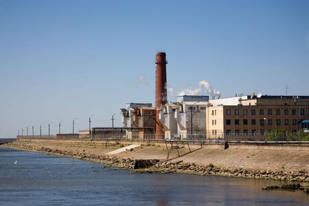 industrial factory on the city bay beachの写真素材