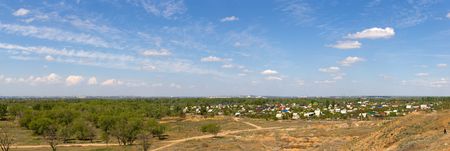 view on the city of Volgograd from distant coast of Volgaの写真素材