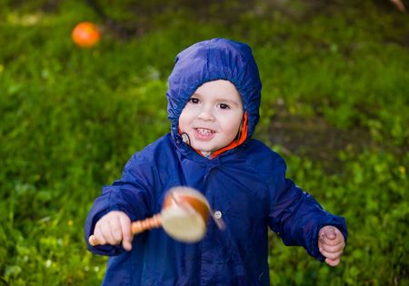 The little boy plays with a musical toyの写真素材