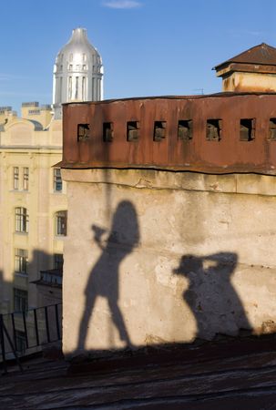 Photosession on a building roof in St.-Petersburg