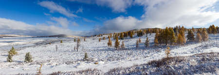The beginning of winter in mountains, Altai, Russia (panorama)の写真素材