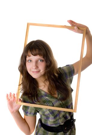 Portrait of the beautiful girl with a frameの写真素材