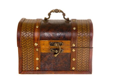 Old wooden chest on a white backgroundの写真素材