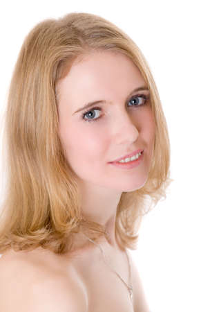 Portrait of the beautiful blonde on a white backgroundの写真素材
