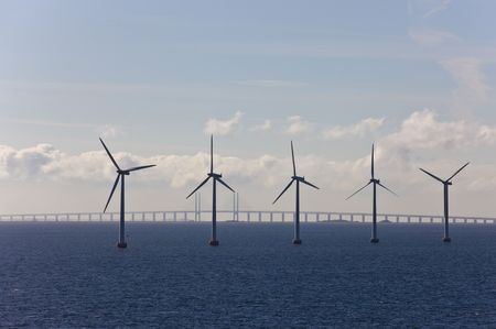 Wind power station on the sea near to coast of Denmark