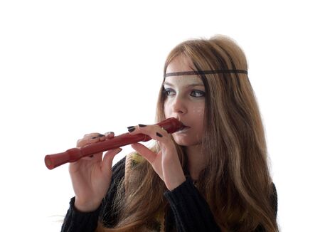 Portrait of the girl with a fluteの写真素材
