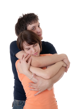 Portrait of a young loving couple, isolatedの写真素材