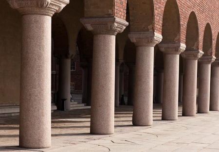 Columns of a building Stockholm town hallの写真素材