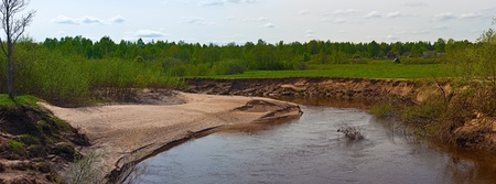 Panorama of the small twisting river ShCheberiha, Russia