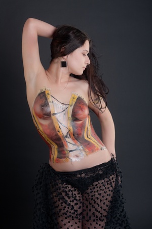 portrait of the girl with corset drawingの写真素材
