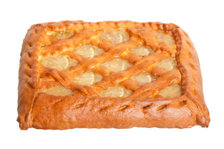 big baked sweet pie with lemon segments