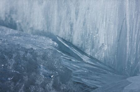 sharp blue crystals of ice close up