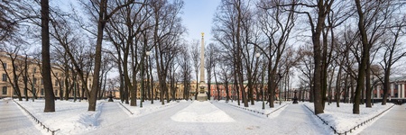Rumyantsevo garden in winter, Sankt-Petersburg, Russia, panorama