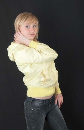 Portrait of the blonde in the yellow jacketの写真素材