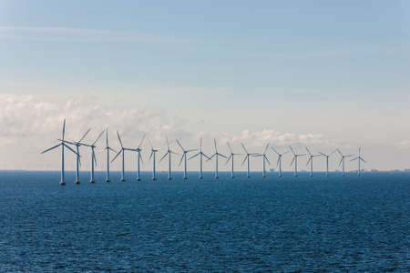 Wind power station on the sea near to coast of Denmarkの写真素材