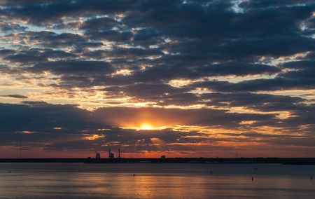 sunset over the bay with the halo effect, panoramaの写真素材