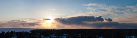 Winter sunset over the gulf coast, panoramaの写真素材