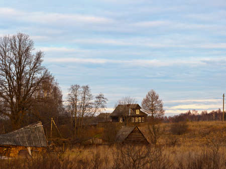 old village in Russia, landscape in winter morningの写真素材