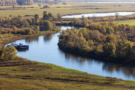 autumn view of the river from aboveの写真素材