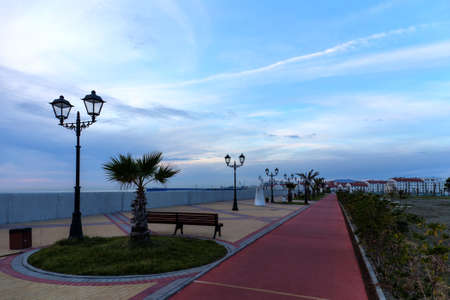 evening promenade with lanterns in Sochi, Russiaの写真素材