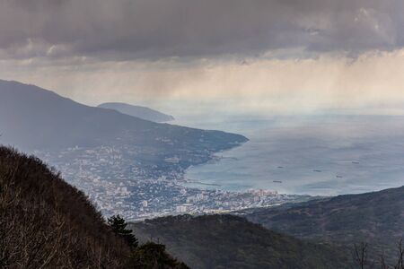 heavy rain on the sea coast, Crimeaの写真素材