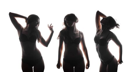 silhouette of a girl in lingerie on a white backgroundの写真素材
