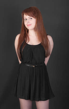 portrait of a girl in a black dressの写真素材