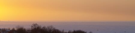 panorama of a winter sunset over the bayの写真素材