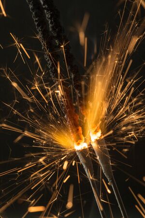 flames and sparks clos-up on a black background