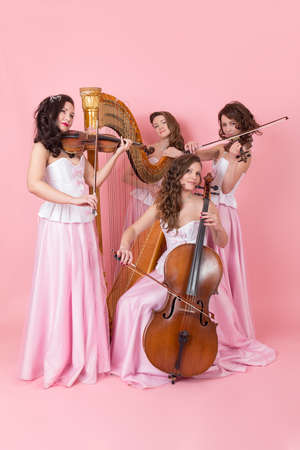 string quartet with harp, cello and violinsの写真素材