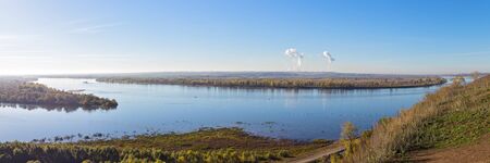 panorama of the river Kama in autumn day