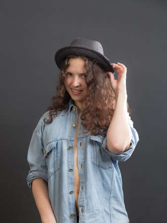 sensual portrait of a girl with long hairの写真素材