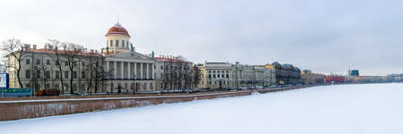 Sankt-Peterburg, Russia - February 25, 2013: panorama of Makarov Embankment on a winter dayのeditorial素材