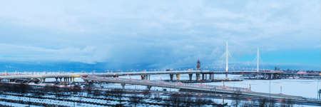 Saint-Petersburg, Russia - December 1, 2016: section of the highway and the bridge before openingのeditorial素材