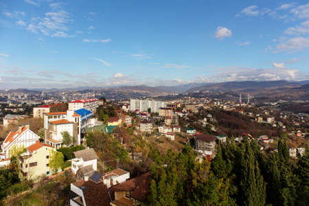 landscape in the city of Sochi and the mountains on the horizonの写真素材