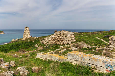 spring landscape with ruins in Chersonesos, Crimeaの写真素材