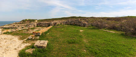 spring landscape with ruins in Chersonesos, Crimeaの写真素材