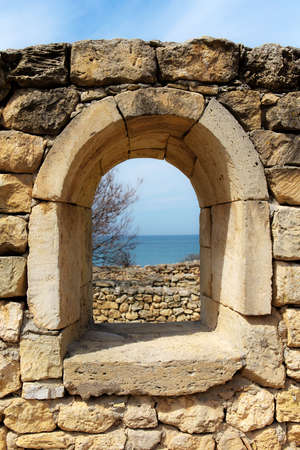 old walls and windows in the Chersonesos, Crimeaの写真素材