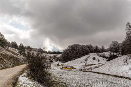 landscape with last snow in the springの写真素材