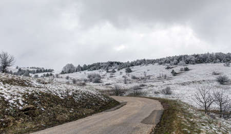 clold landscape with last snow in the springの写真素材