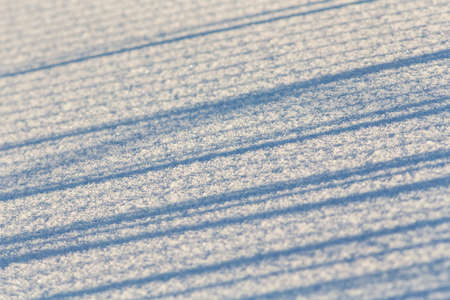 abstract linear shadows on pure snow in winterの写真素材