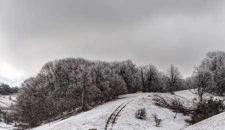 landscape with last snow in the springの写真素材
