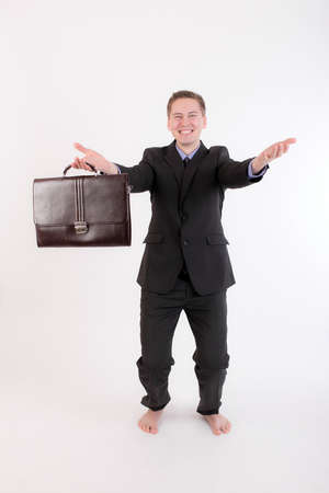 businessman relaxing after work in yoga poseの写真素材