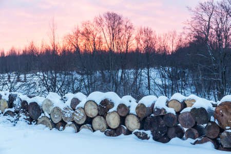 Early morning in the village in winterの写真素材