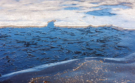 Abstract texture of melting ice in spring
