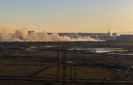 Fire on the outskirts of the cityの写真素材