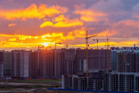 construction site of the new district at sunsetの写真素材